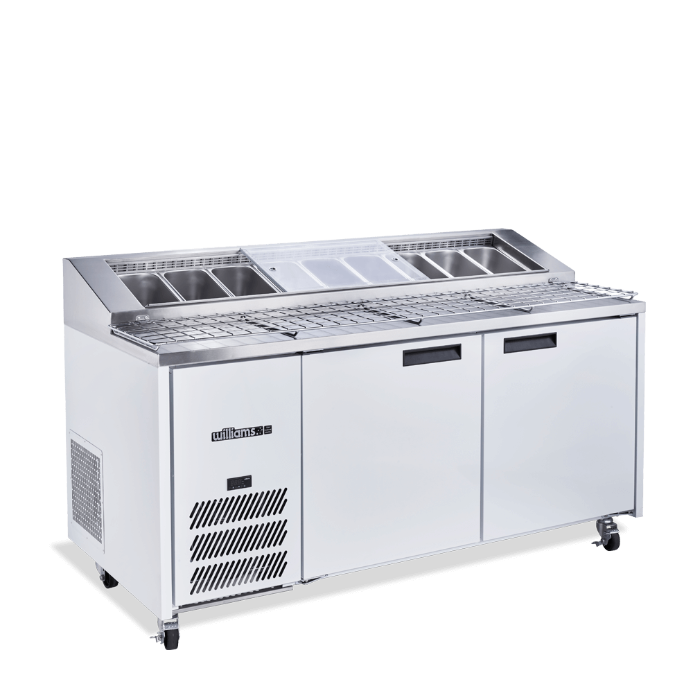 Jade Pizza - Two Door White Colorbond Pizza Prep Counter Refrigerator With Blown Air Well