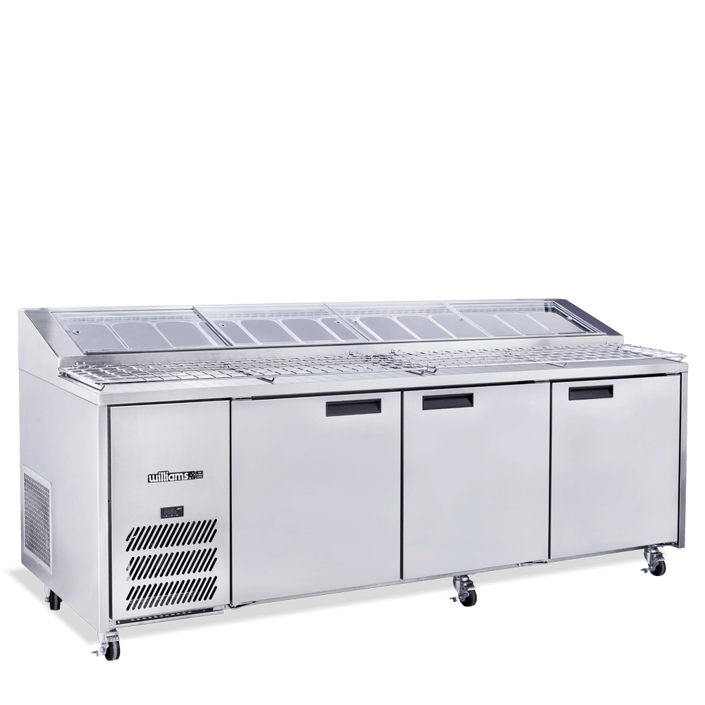 Jade Pizza - Three Door Stainless Steel Pizza Prep Counter Refrigerator With Blown Air Well