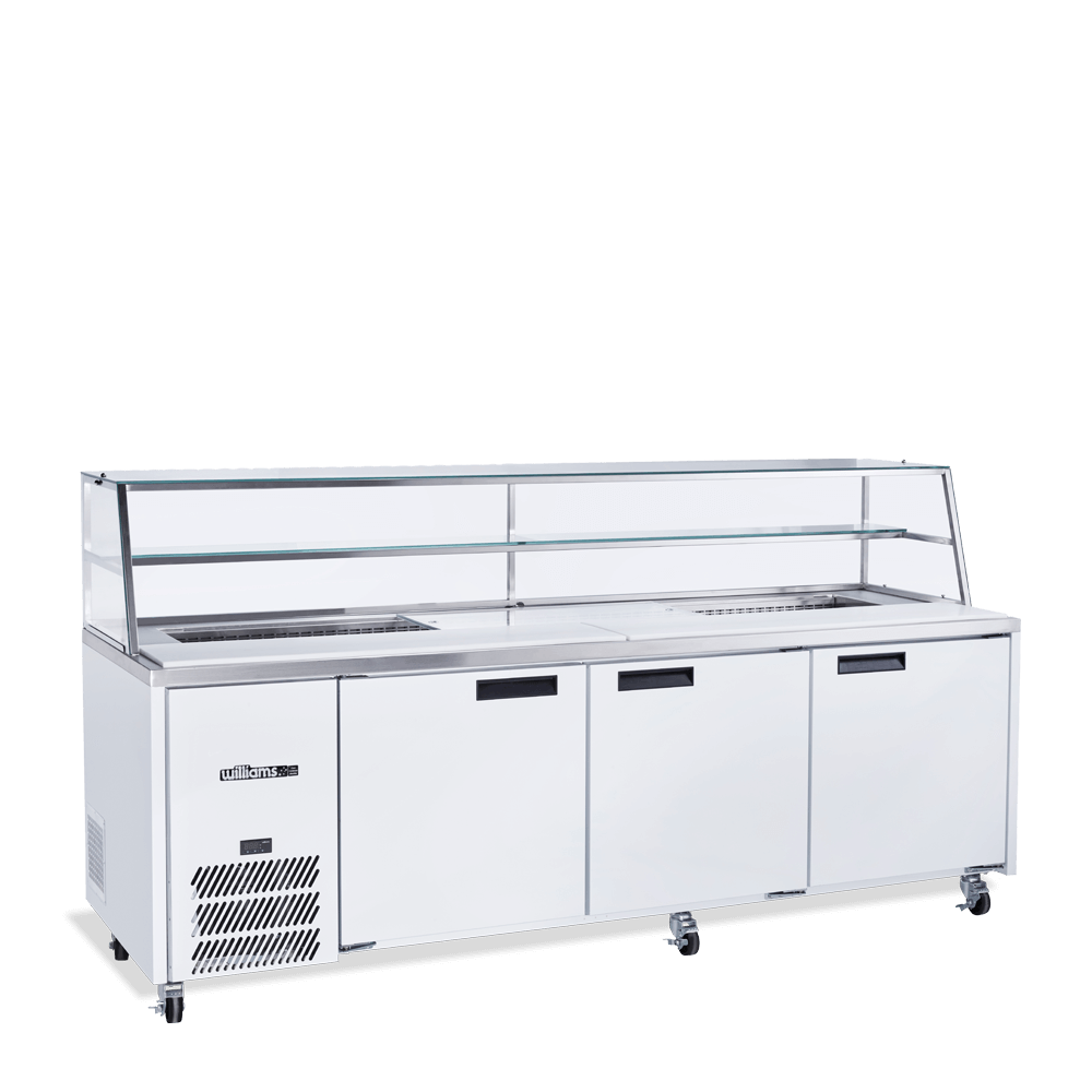 Jade Sandwich - Three Door White Colorbond Prep Counter Refrigerator With Blown Air Well