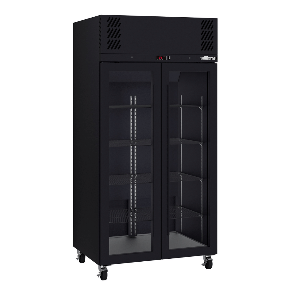 Pearl - Slim Two Door Black Colorbond Upright Display Refrigerator