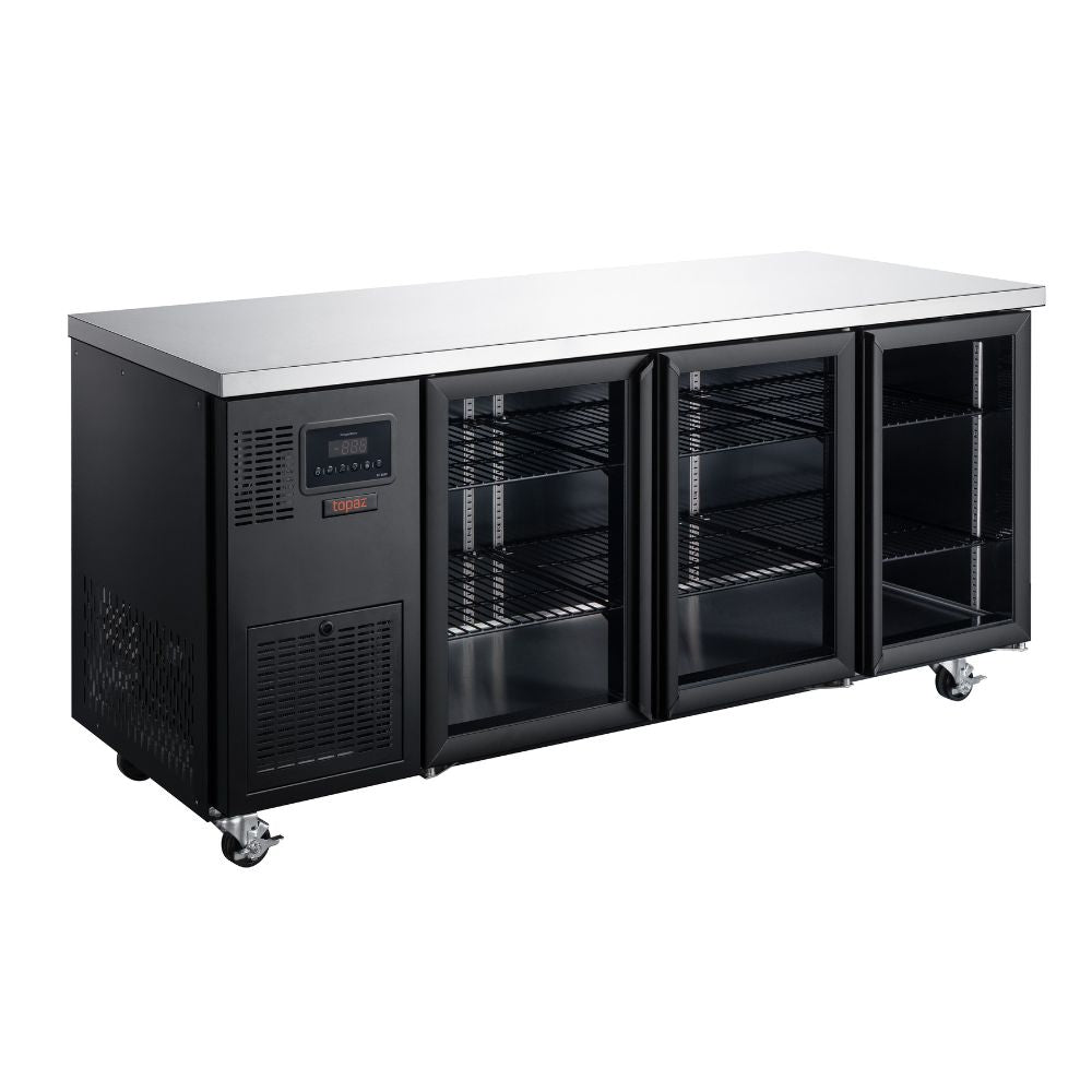 Topaz Under Counter - Three Door Black Under Counter Glass Door Refrigerator