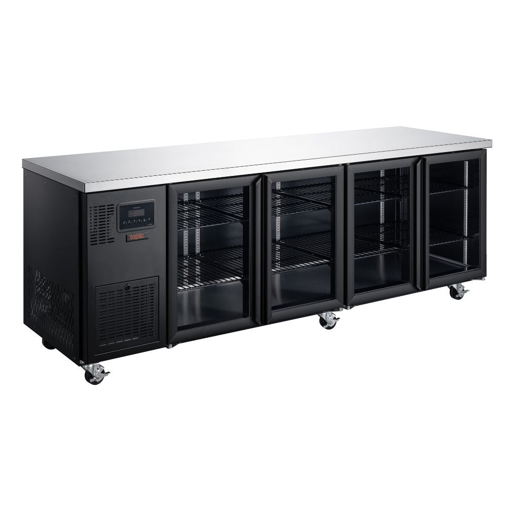 Topaz Under Counter - Four Door Black Under Counter Glass Door Refrigerator